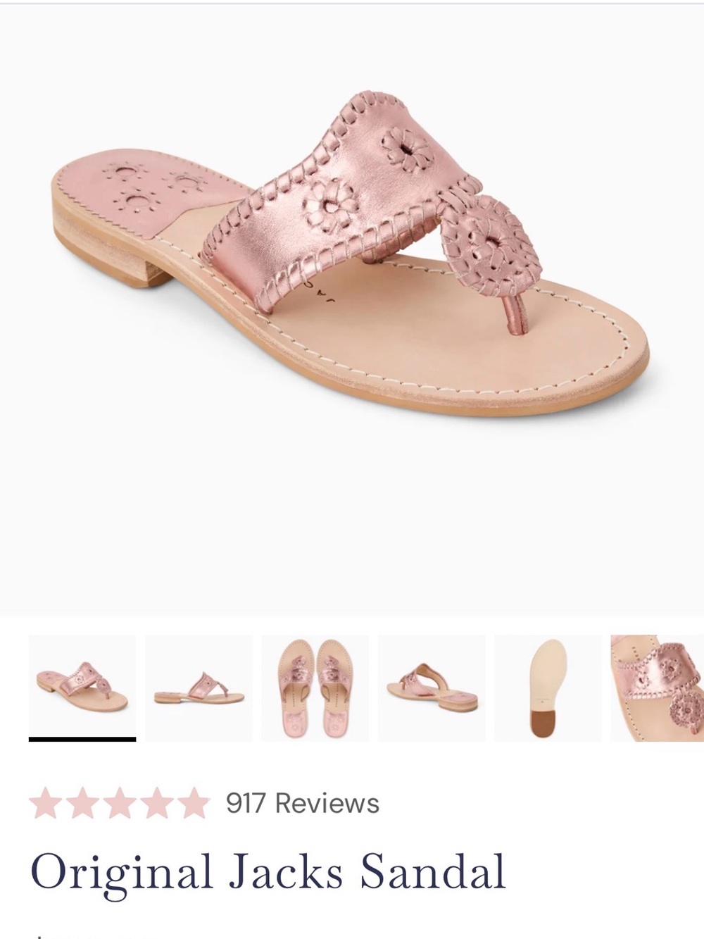New in Box - Jack Rogers Metallic Rose Quartz Leather Sandal - Size 6.5